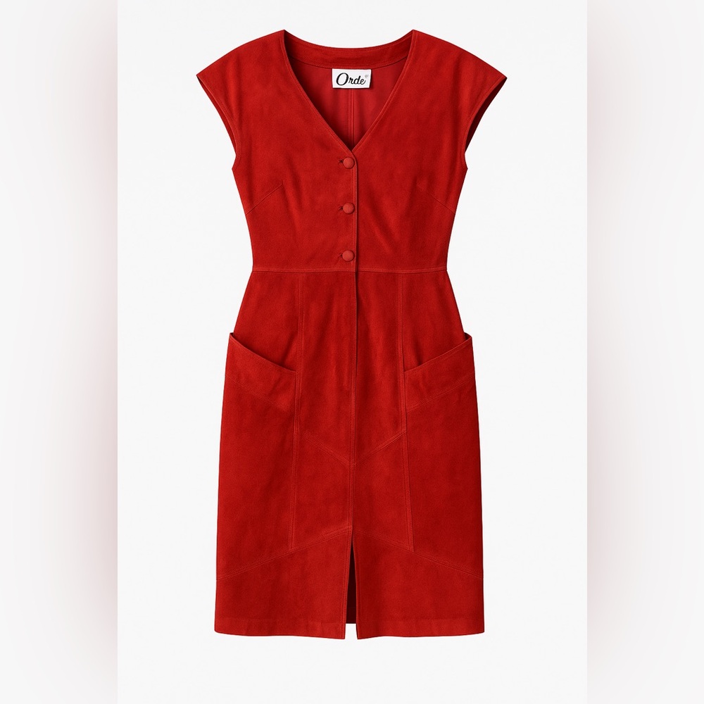 Vintage Ondé Red Leather Women's Dress‎ sz 6
